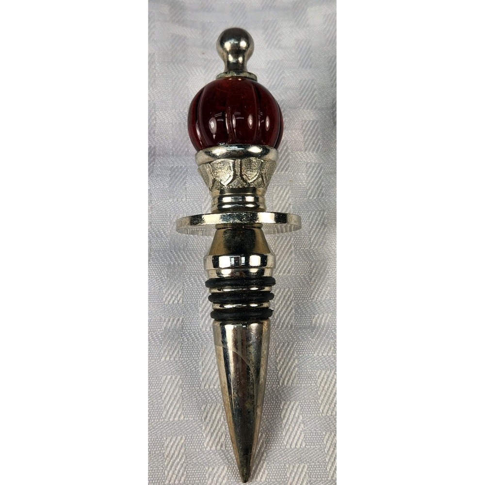 Vintage Ruby Red Glass Wine Bottle Stopper Queen Crown Shaped Heavy